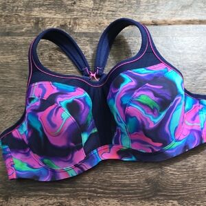 PANACHE High-Impact Multicolor Sports Bra Women's Sz 38D Pink Navy
